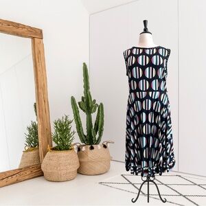 Melissa Masse Multicolor Striped Dot Print Sleeveless Ruffle Hem Dress